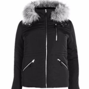 Plus Jo Sporty Quilted Jacket With Faux Fur Hood